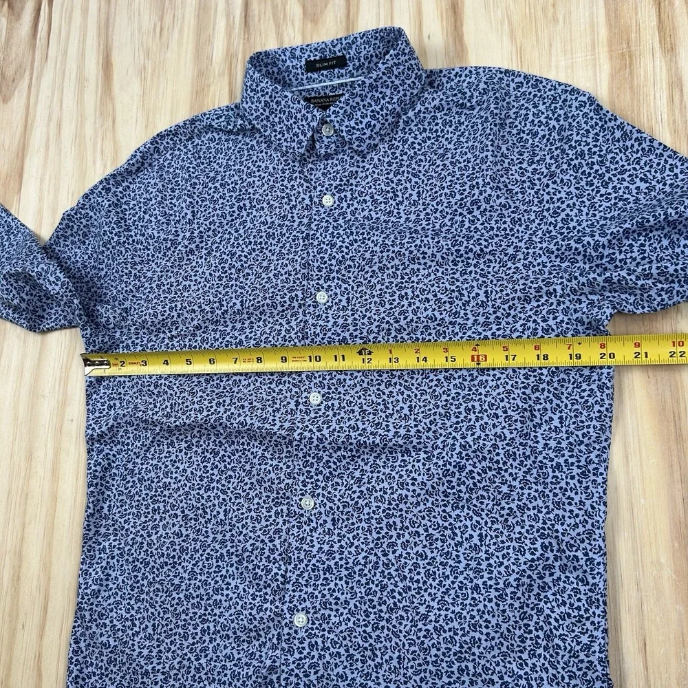 Banana Republic Men's Slim Fit Blue Floral Cotton Shirt M Long Sleeve Non Iron